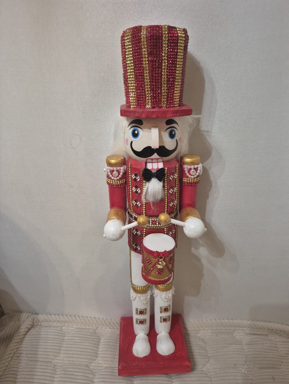 Festive Red and Gold Nutcracker Drummer Holiday Figurine